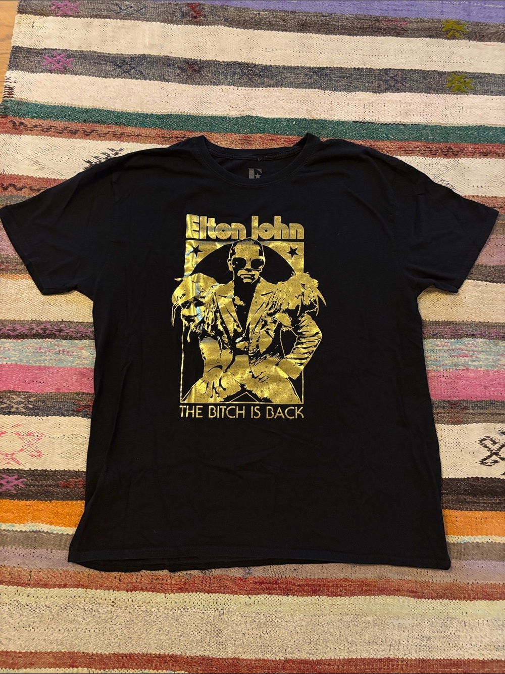 Black Short-Sleeve Graphic Tee with Gold Print